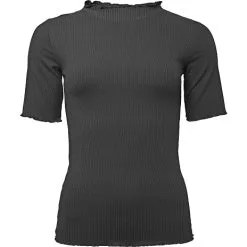 VRS Woman Fashion VRS Dame Rib T-shirt Str. M - Sort