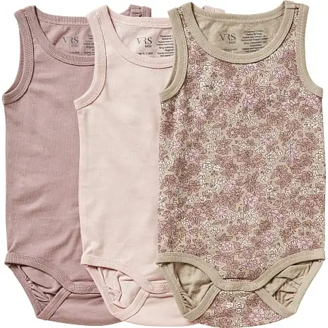 VRS Mini Basic VRS Baby 3-pak Body Str. 98 - Printet/lyserød/gammelrosa