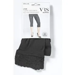 VRS WOMAN Dame Capri Leggings Med Blondekant Str. L/XL - Sort