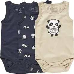 VRS Mini Basic VRS Baby 3-pak Body Str. 98 - Printet/sand/mørkeblå