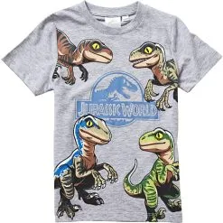 Licens Jurassic World Børne T-shirt Str. 122/128 - Gråmeleret