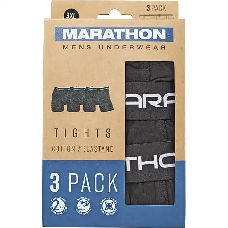 MARATHON Herre 3-pak Tights Str. 4XL - Sort