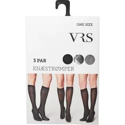 VRS WOMAN VRS Dame 3-pak Knæstrømper Str. Onesize - Sort